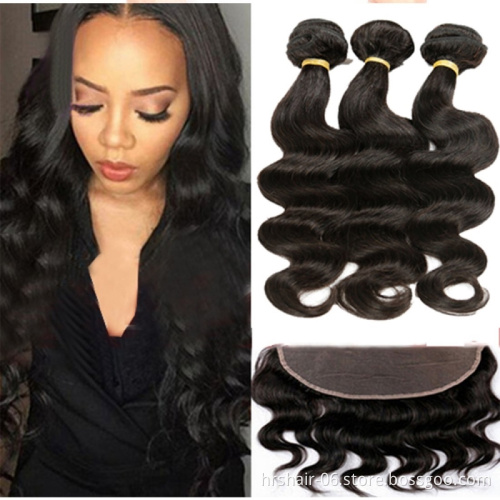 Remy hair extension factory wholesale high quality 100% raw unprocessed brazilian human hair weave bundles with lace frontal